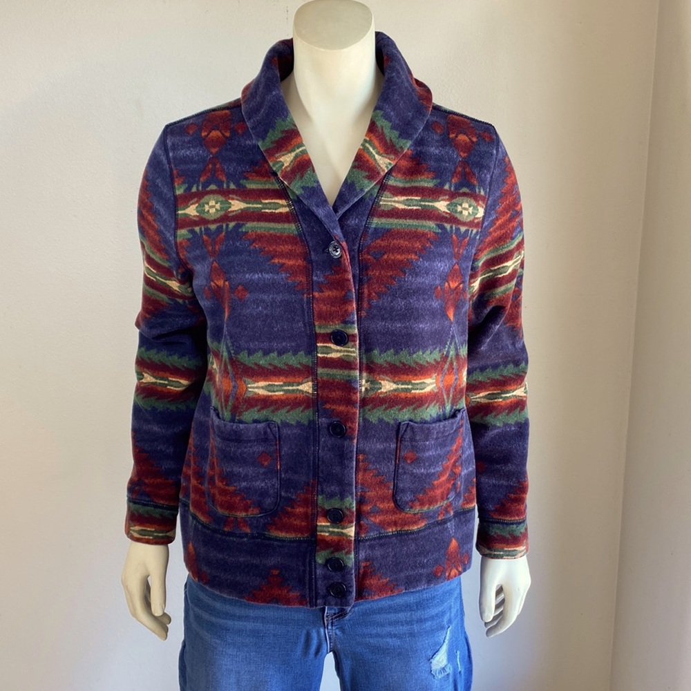 Ralph Lauren womens western geo pattern Fleece Jacket, Size XL